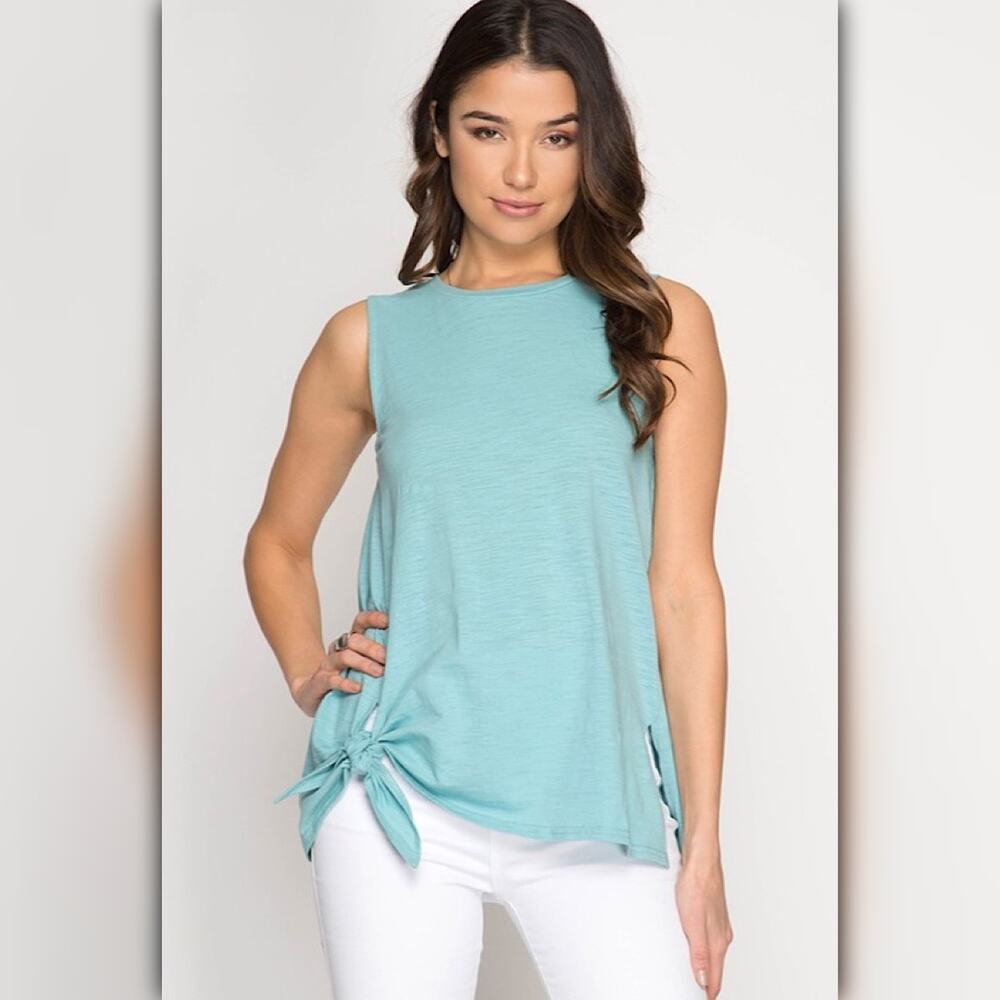 A484 • Sleeveless Sea Foam Side Tie Top